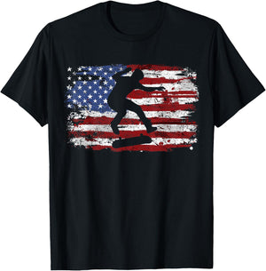 Skateboard Vintage USA Flag T-Shirt - T-Shirt | Black