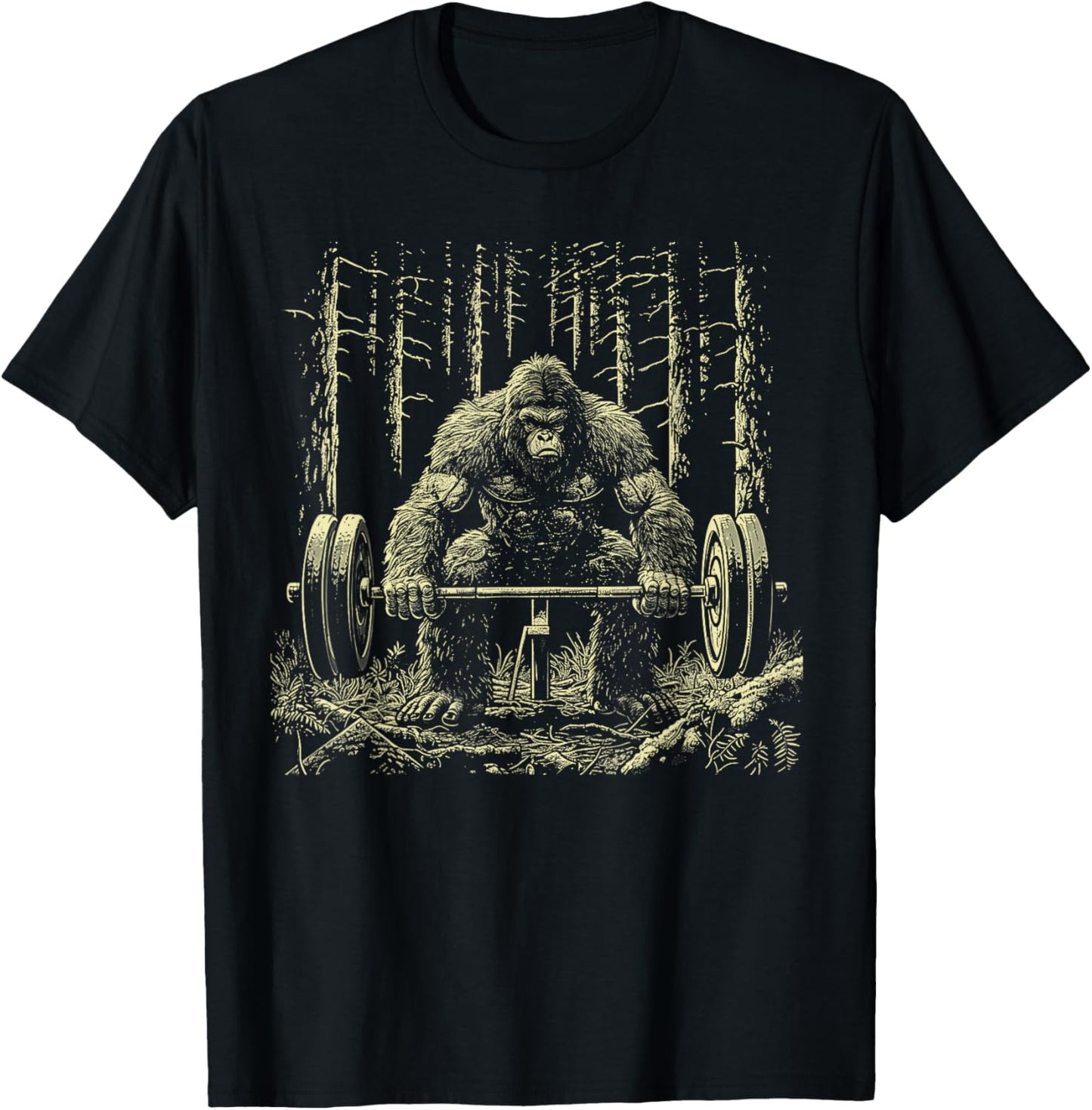 Funny Sasquatch Deadlifting Weights Gym Workout Graphic T-Shirt - T-Shirt | Black