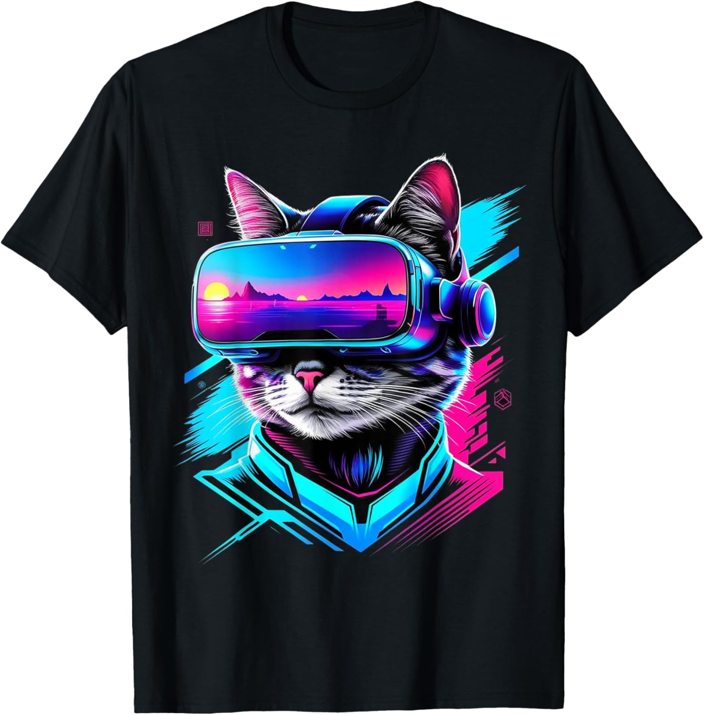Funny VR Gamer Cat In VR Headset Virtual Reality Gaming T-Shirt - T-Shirt | Black