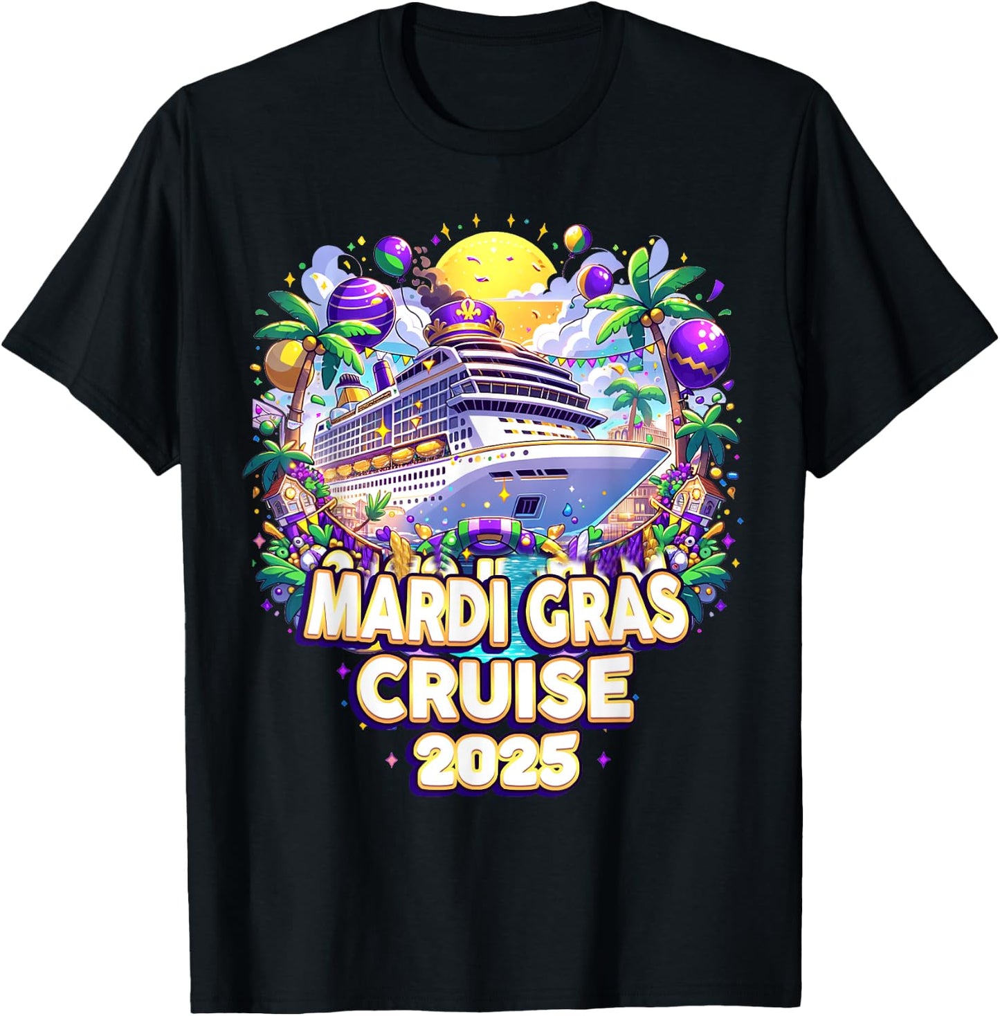 Mardi Gras Cruise Crew 2025 Family Matching Trip New Orleans T-Shirt - T-Shirt | Black