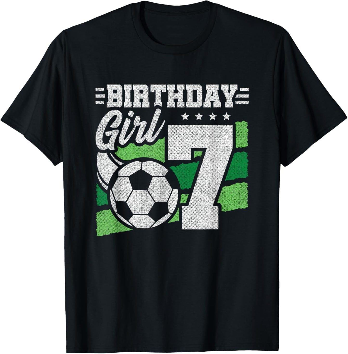 Girls 7th Birthday - Soccer Party 7 Year Old Girl Birthday T-Shirt - T-Shirt | Black
