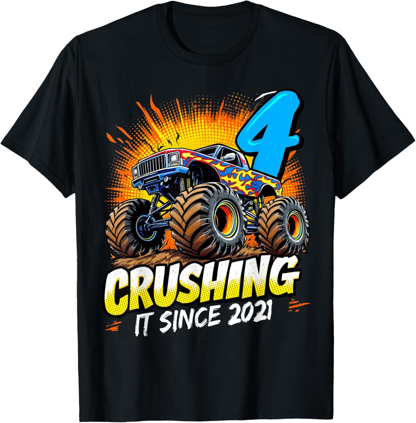 Birthday Monster Truck 4 year Old Boys 4th Party Born 2021 T-Shirt - T-Shirt | Black