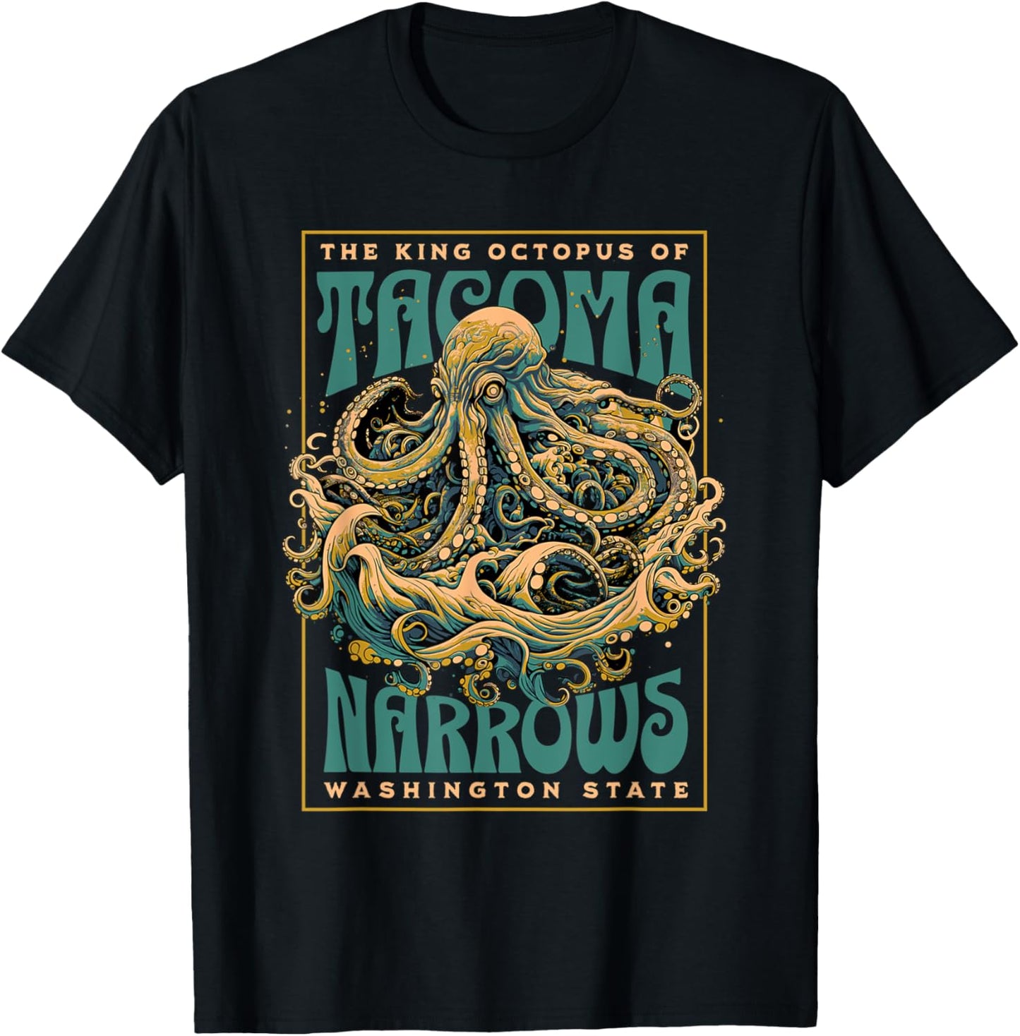 Tacoma Narrows Giant Octopus of Washington State Myth T-Shirt - T-Shirt | Black