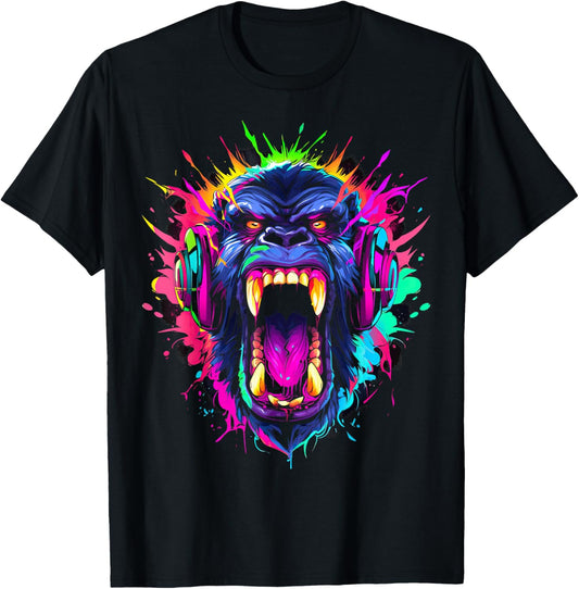 Gorilla shouting meme monkey gamer gorillas T-Shirt - T-Shirt | Black