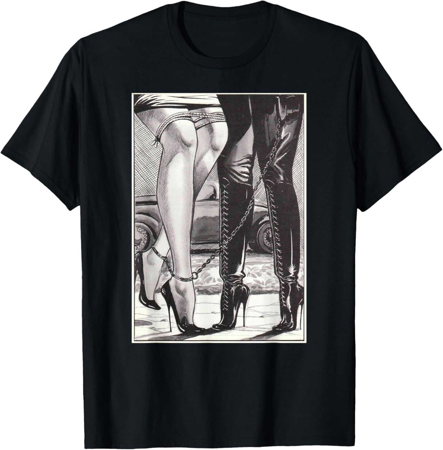 Hot Lesbian Rope Bondage Lovers Lesbian High Heel Dominatrix T-Shirt - T-Shirt | Black