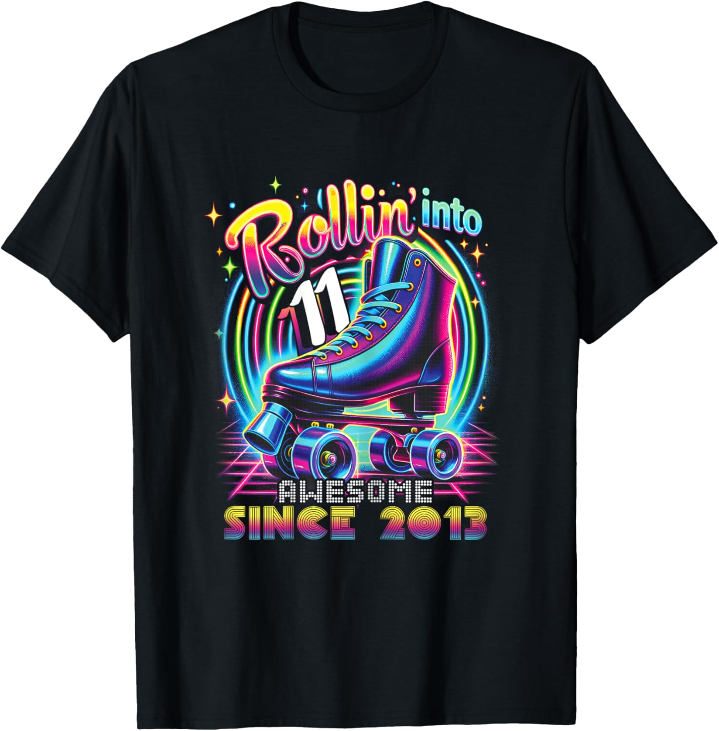 Roller Skate 11th Birthday Skating Girls Rollin 11 2013 T-Shirt - T-Shirt | Black
