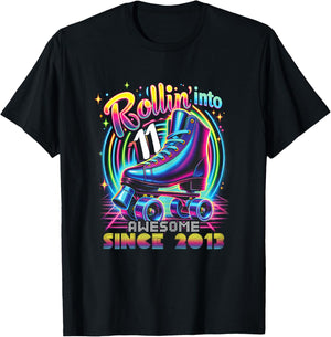 Roller Skate 11th Birthday Skating Girls Rollin 11 2013 T-Shirt - T-Shirt | Black