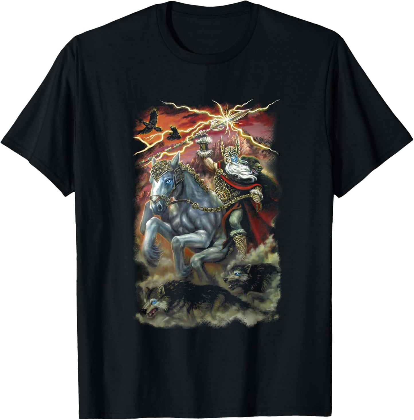 Odin Sleipnir horse norse nordic asatru Viking Fantasy art T-Shirt - T-Shirt | Black