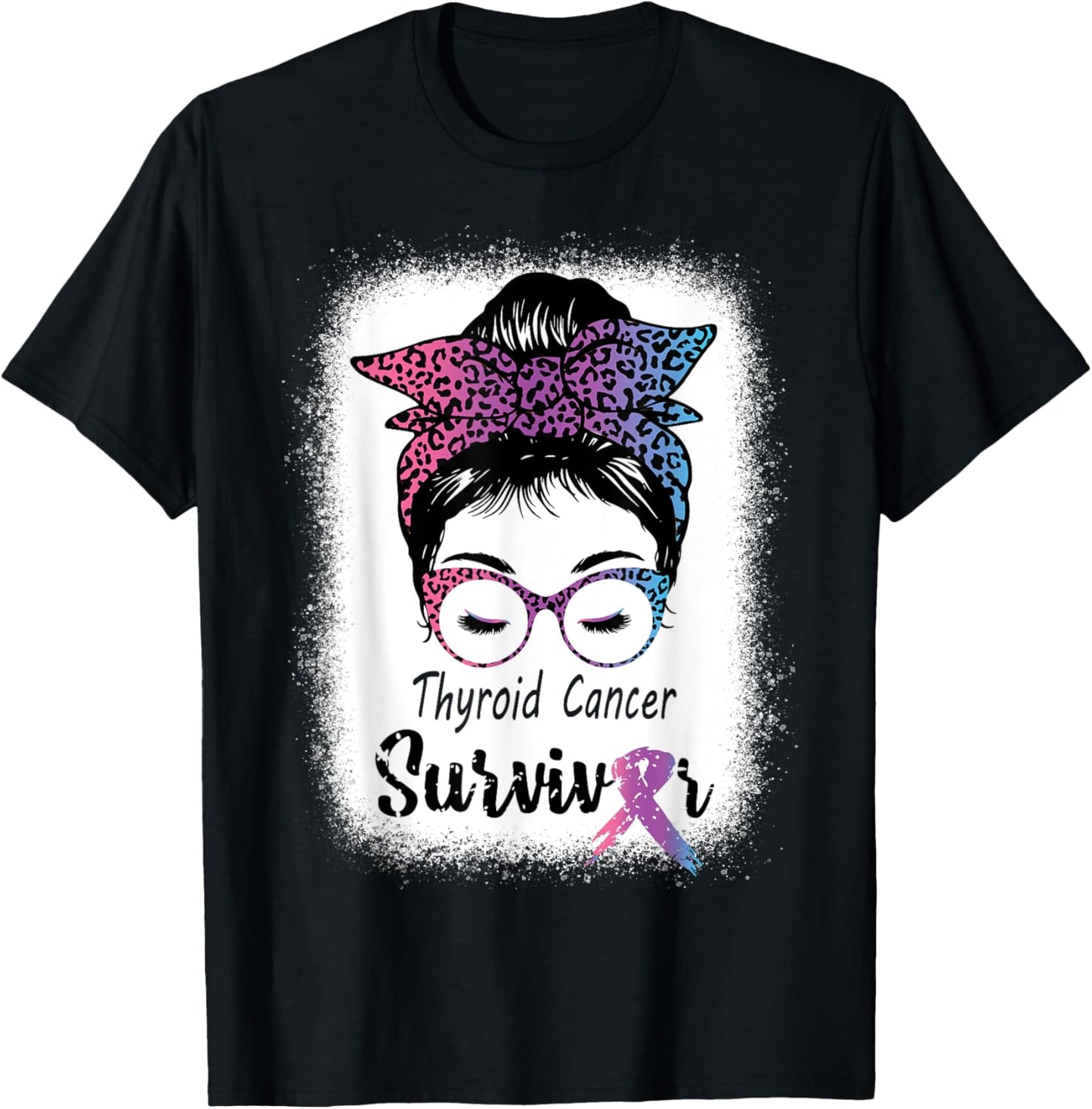 Thyroid Cancer Survivor Awareness Messy Bun Mom Teal ribbon T-Shirt - T-Shirt | Black