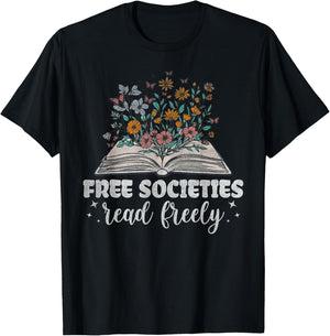 Free Societies Read Freely Floral Book Reading Cute Women's T-Shirt - T-Shirt | Black