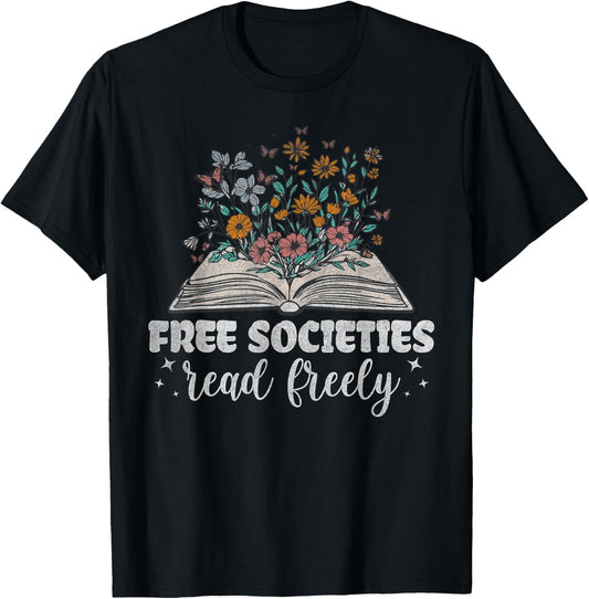 Free Societies Read Freely Floral Book Reading Cute Women's T-Shirt - T-Shirt | Black