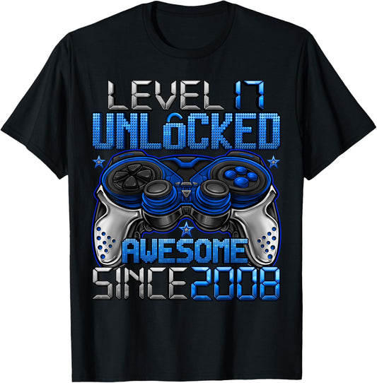 Level 17 Unlocked 17 Year Old Gifts Boys 17th Birthday Boy T-Shirt - T-Shirt | Black