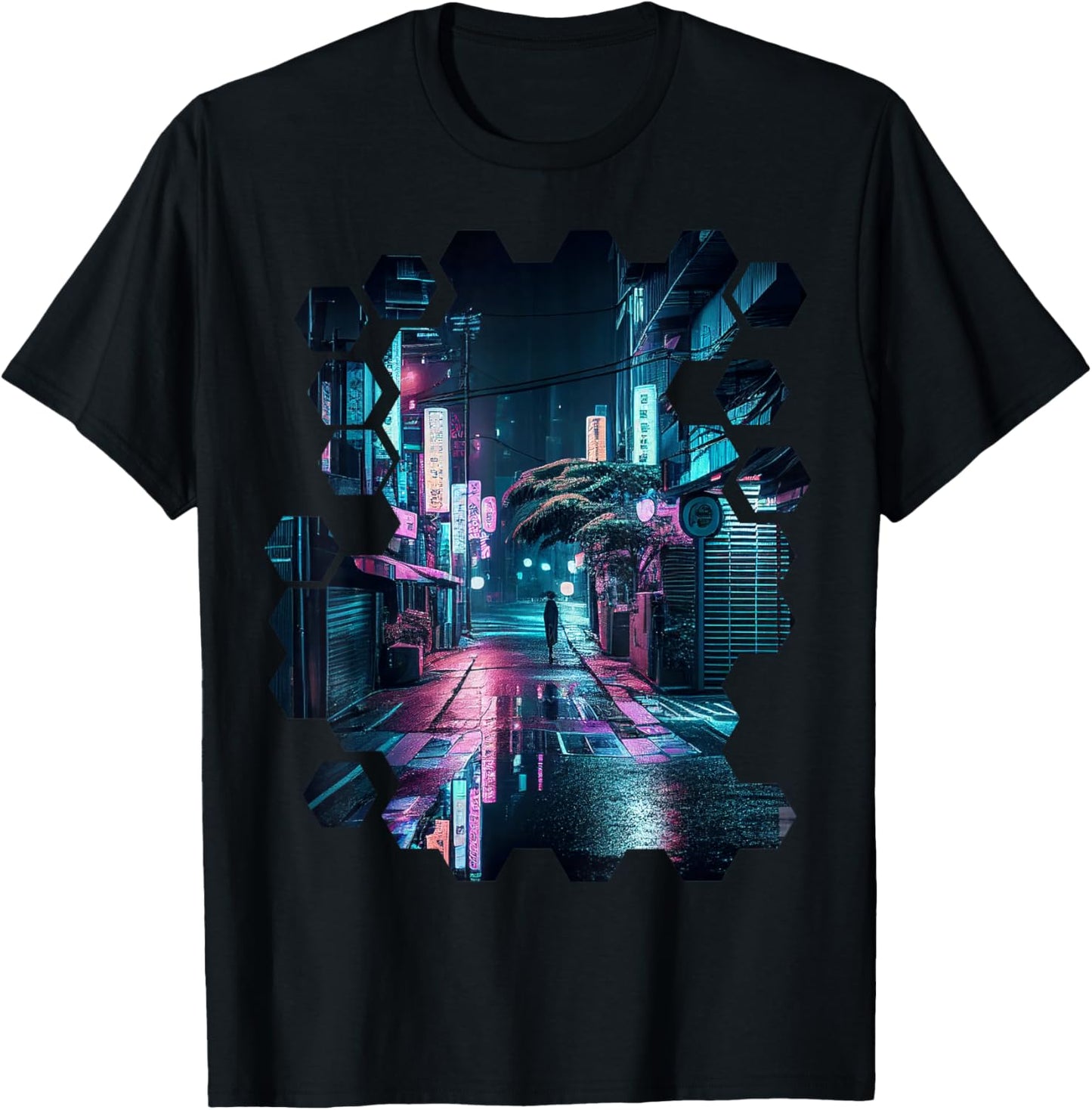 Vaporwave Aesthetic Streets of Tokyo by Night Tokyo Art T-Shirt - T-Shirt | Black