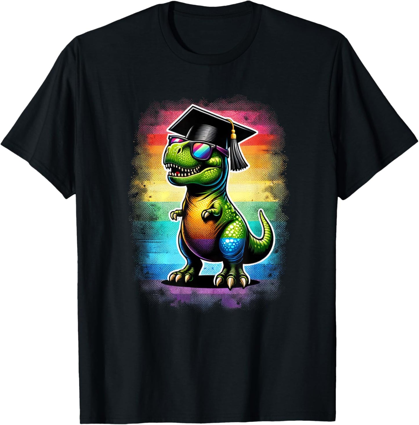 Dinosaur T Rex Wearing Graduation Cap Class Of 2024 Colorful T-Shirt - T-Shirt | Black