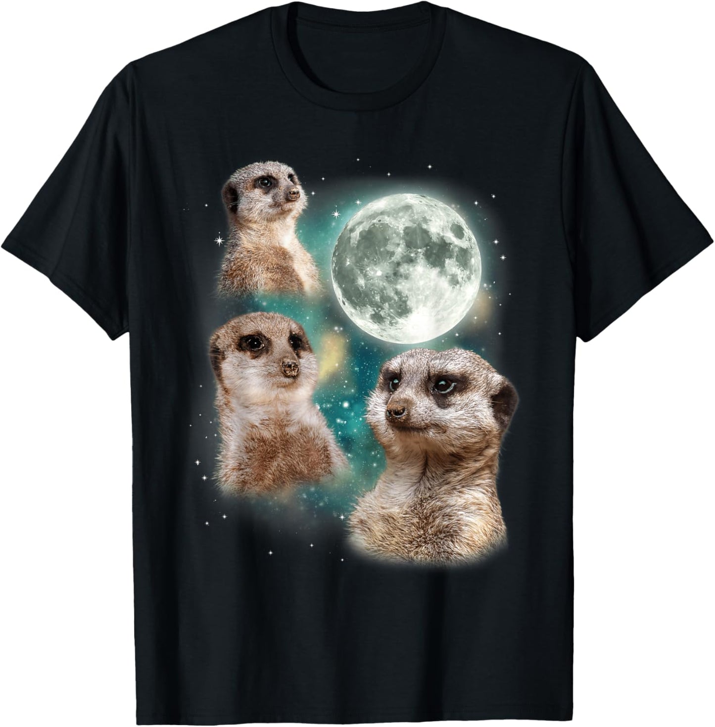 Three Meerkats Moon | African Desert Wildlife Parody T-Shirt - T-Shirt | Black