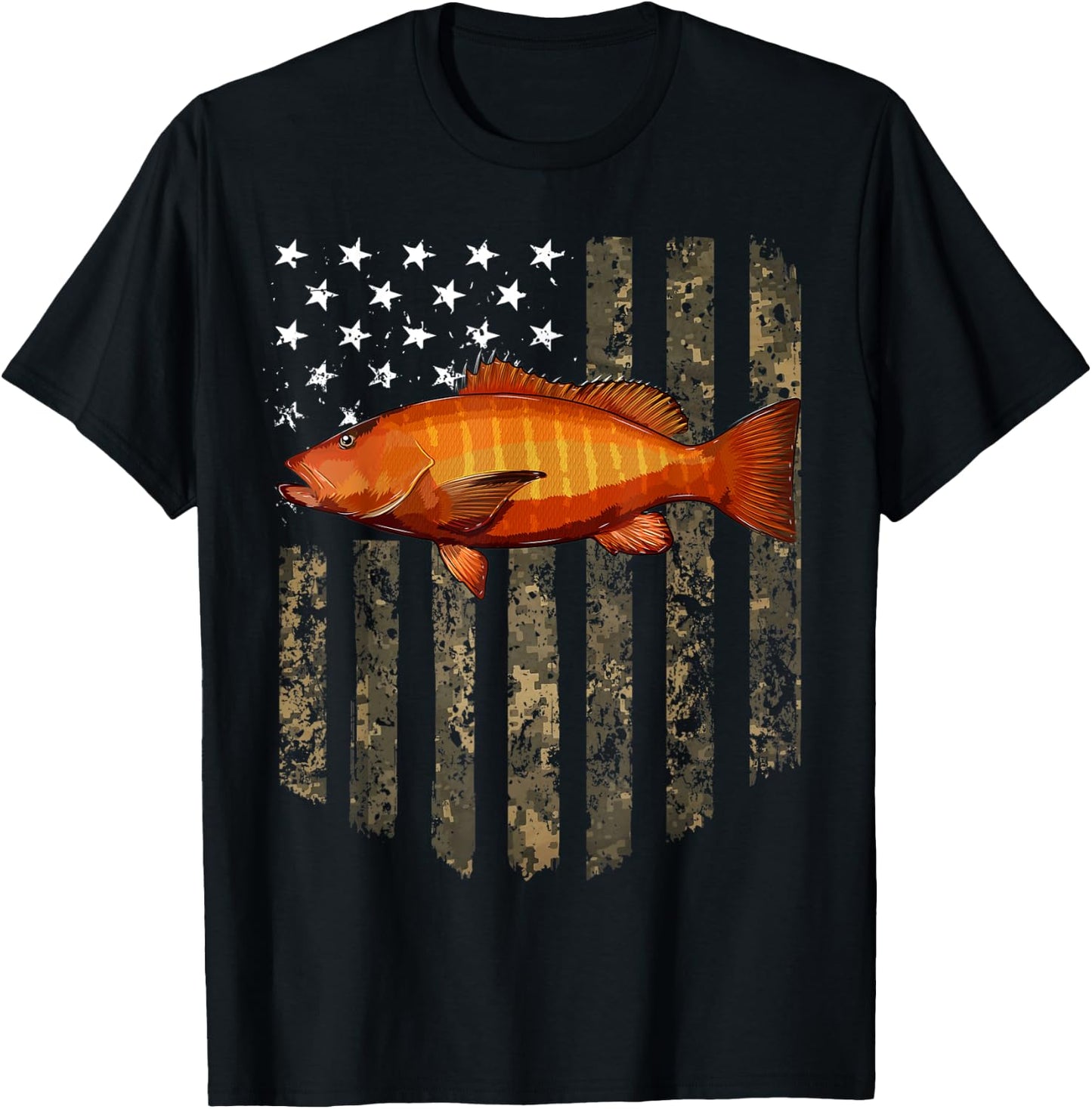 Camo American Flag Cubera Snapper Fishing 4th Of July Men T-Shirt - T-Shirt | Black