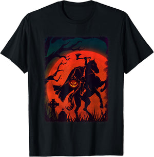 Halloween Scary Pumpkin Headless Horseman Horse Riding Lover T-Shirt - T-Shirt | Black