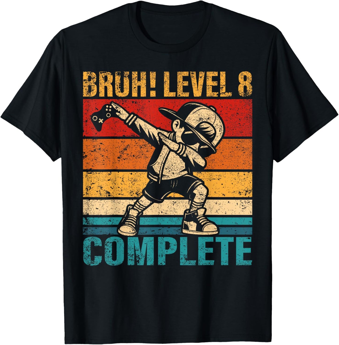 8 Years Old Birthday Dabbing Boy Bruh Level 8 Complete T-Shirt - T-Shirt | Black
