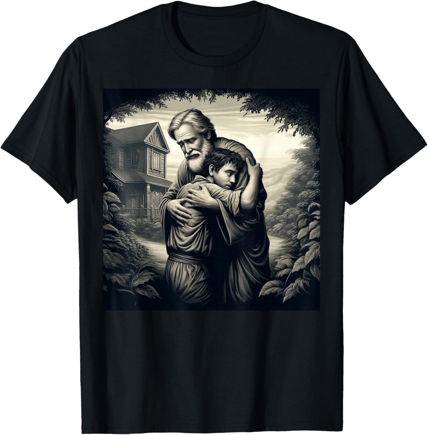 The Prodigal Son: father embracing his returned son: Luke 15 T-Shirt - T-Shirt | Black