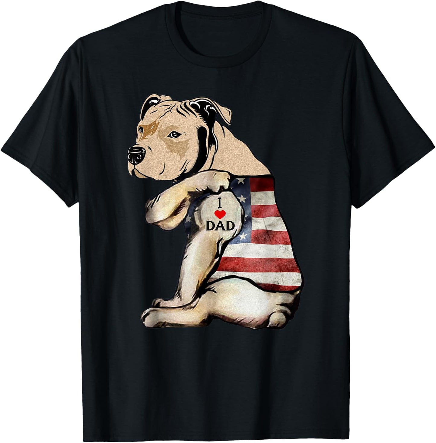 Pitbull I Love Dad Tattoo Fathers Day T-Shirt - T-Shirt | Black