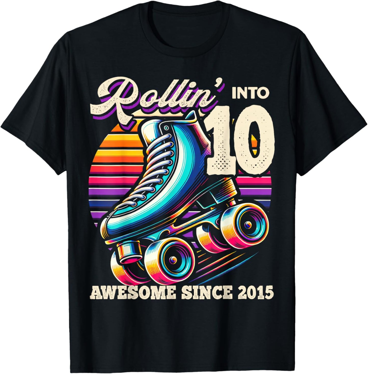 Birthday Roller Skating 10th Girl Rollin into 10 Skate Party T-Shirt - T-Shirt | Black