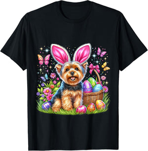 Cute Bunny Yorkshire Terrier Dog Easter Eggs Basket Men Women Kids T-Shirt - T-Shirt | Black