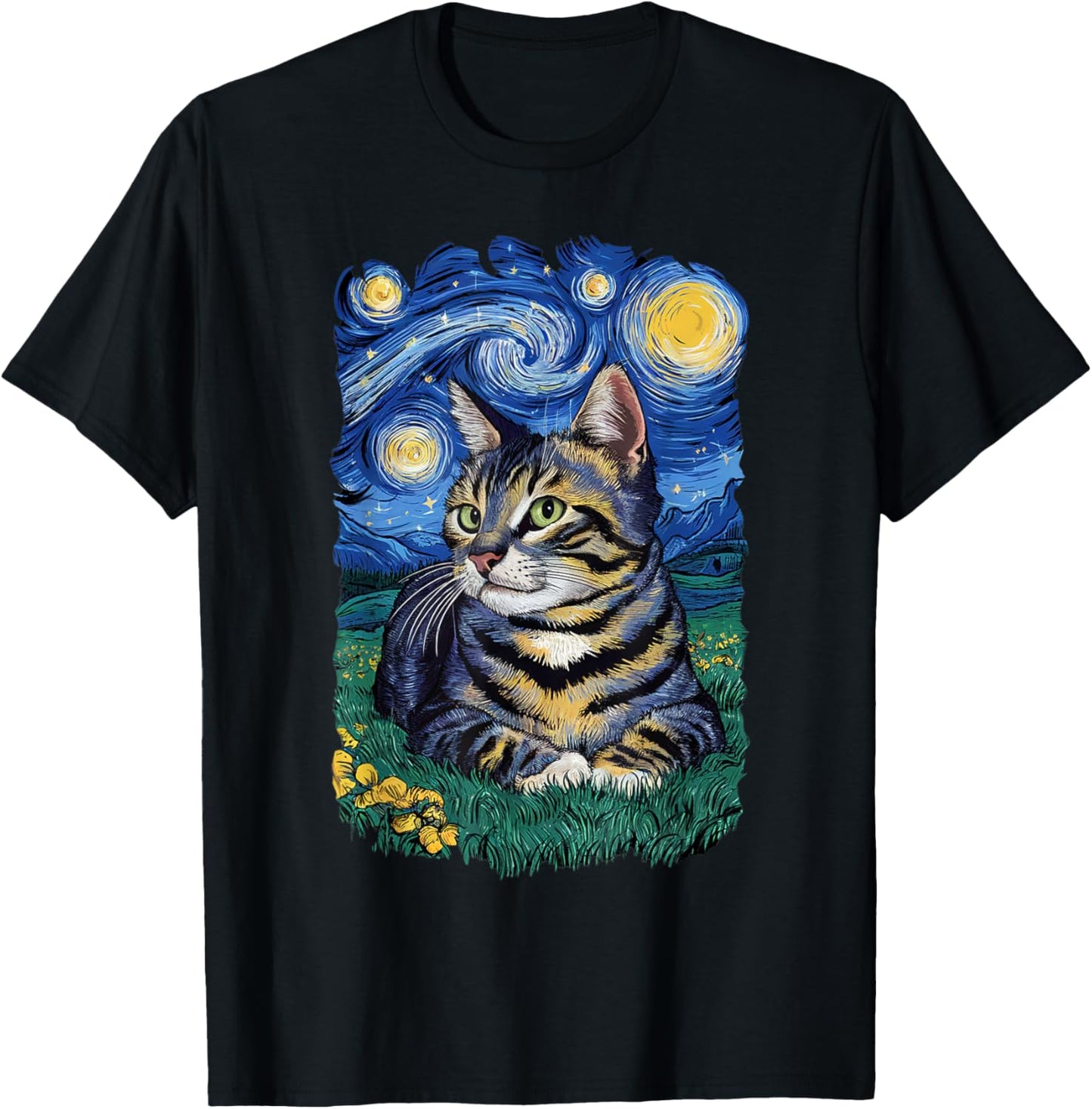 Van Gogh Cat Gifts Tabby Cat Owner Cat Lady T-Shirt - T-Shirt | Black