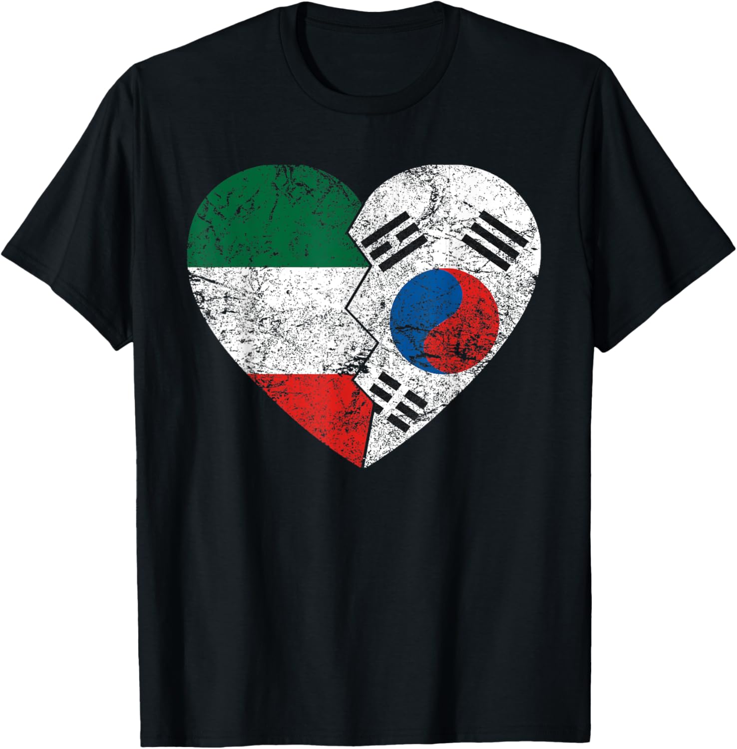 South Korean Italian Flags Heart | Italy South Korea Roots T-Shirt - T-Shirt | Black