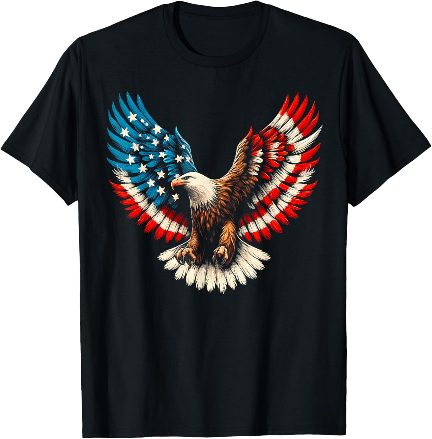 Bald Eagle & Patriotic American Flag 4th of July T-Shirt - T-Shirt | Black