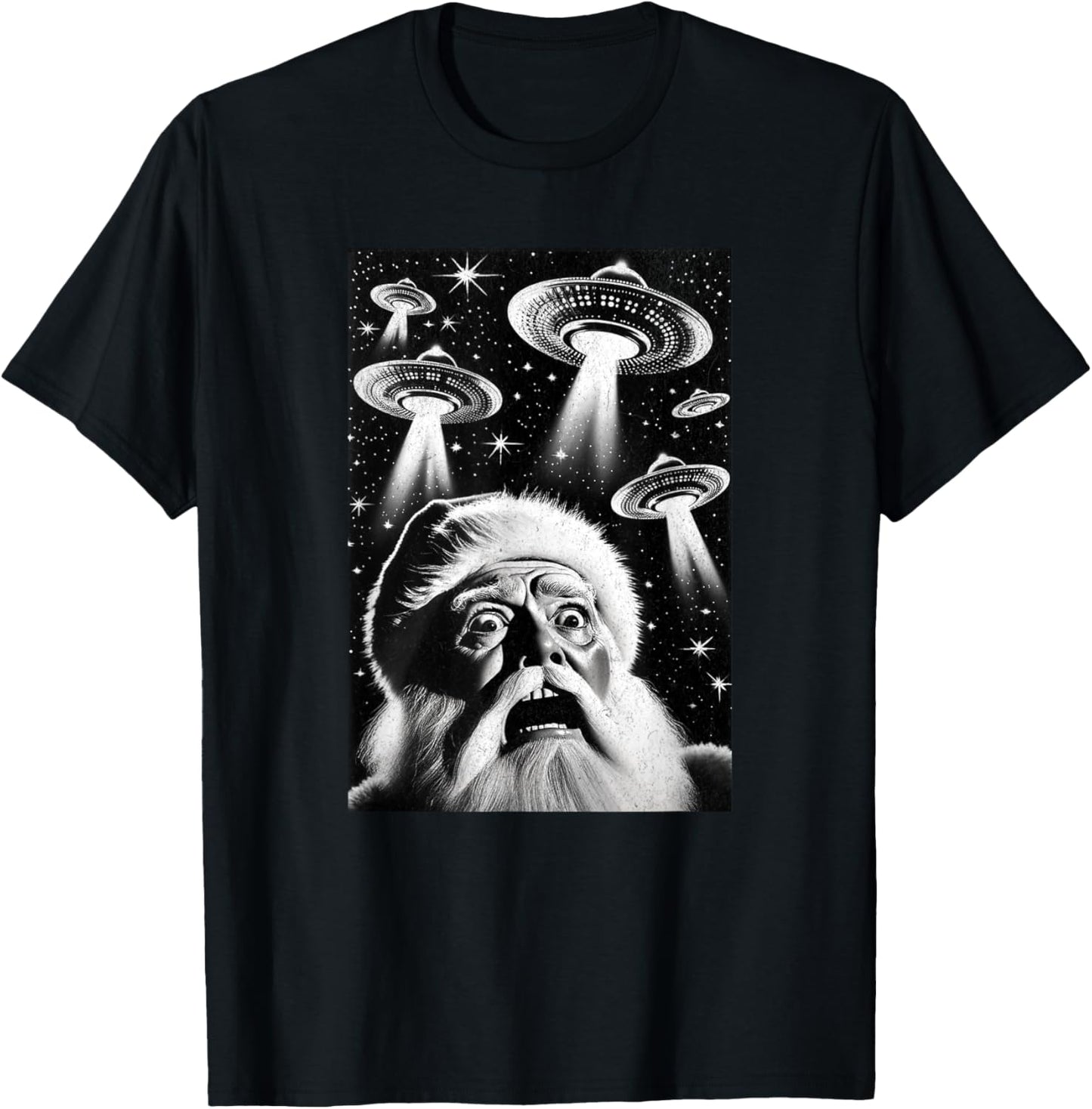 Santa UFO | Funny Invasion Meme Alien Santa Claus UFO Selfie T-Shirt - T-Shirt | Black