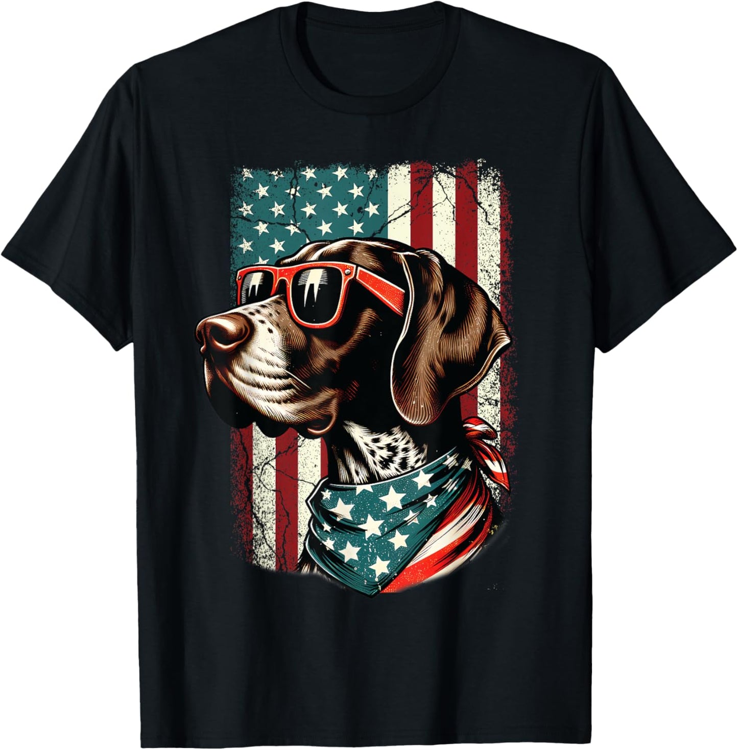 Patriotic German Shorthaired Pointer Dog 4th Of July USA T-Shirt - T-Shirt | Black