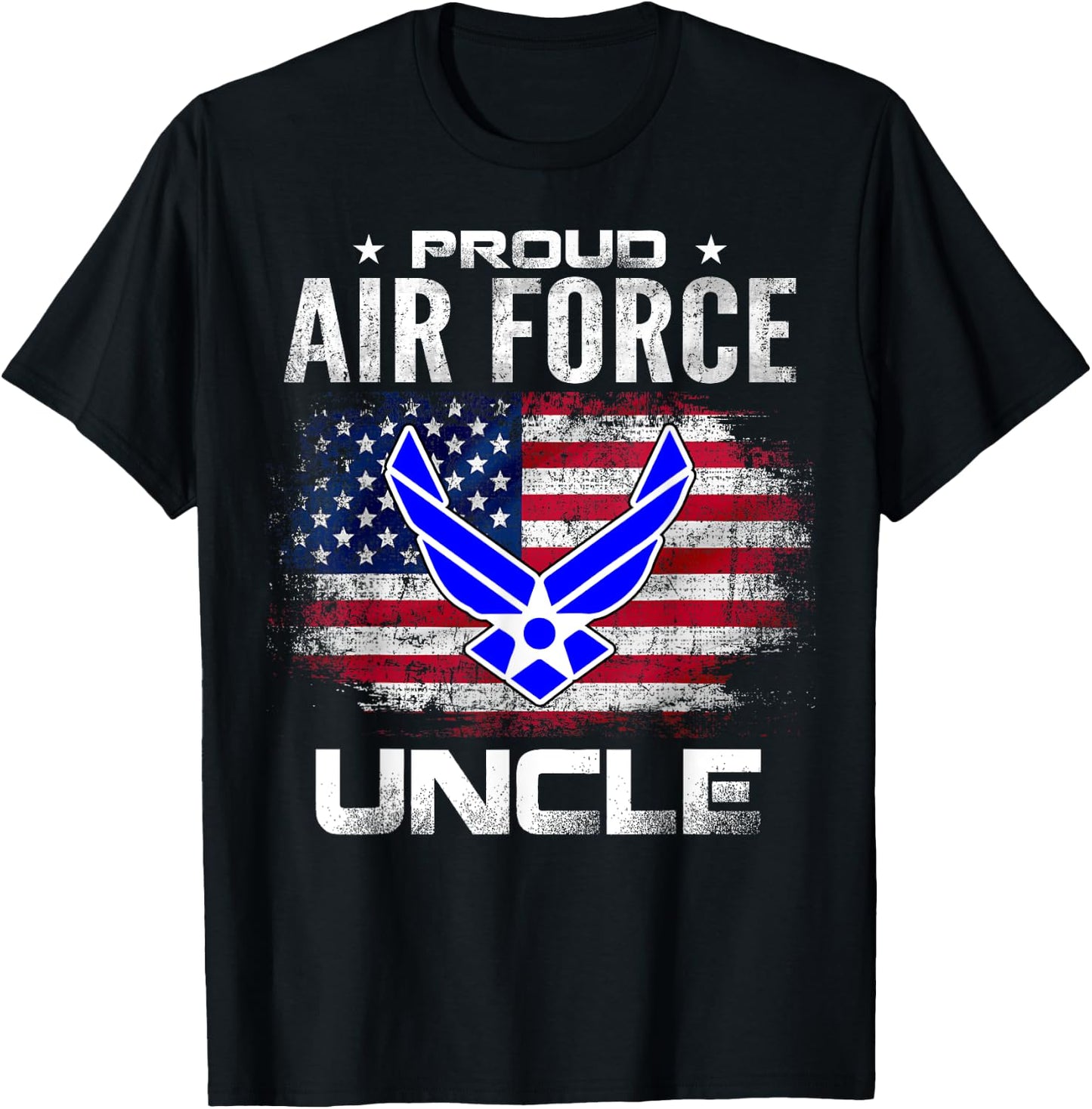 Proud Air Force Uncle With American Flag Gift Veteran T-Shirt - T-Shirt | Black