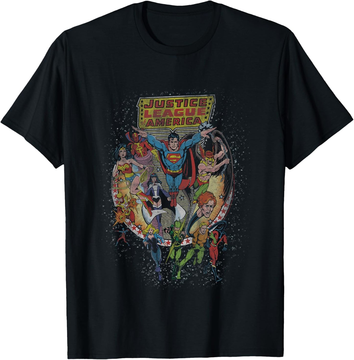 Kids DC Comics Justice League Group Shot Distressed Poster T-Shirt - T-Shirt | Black