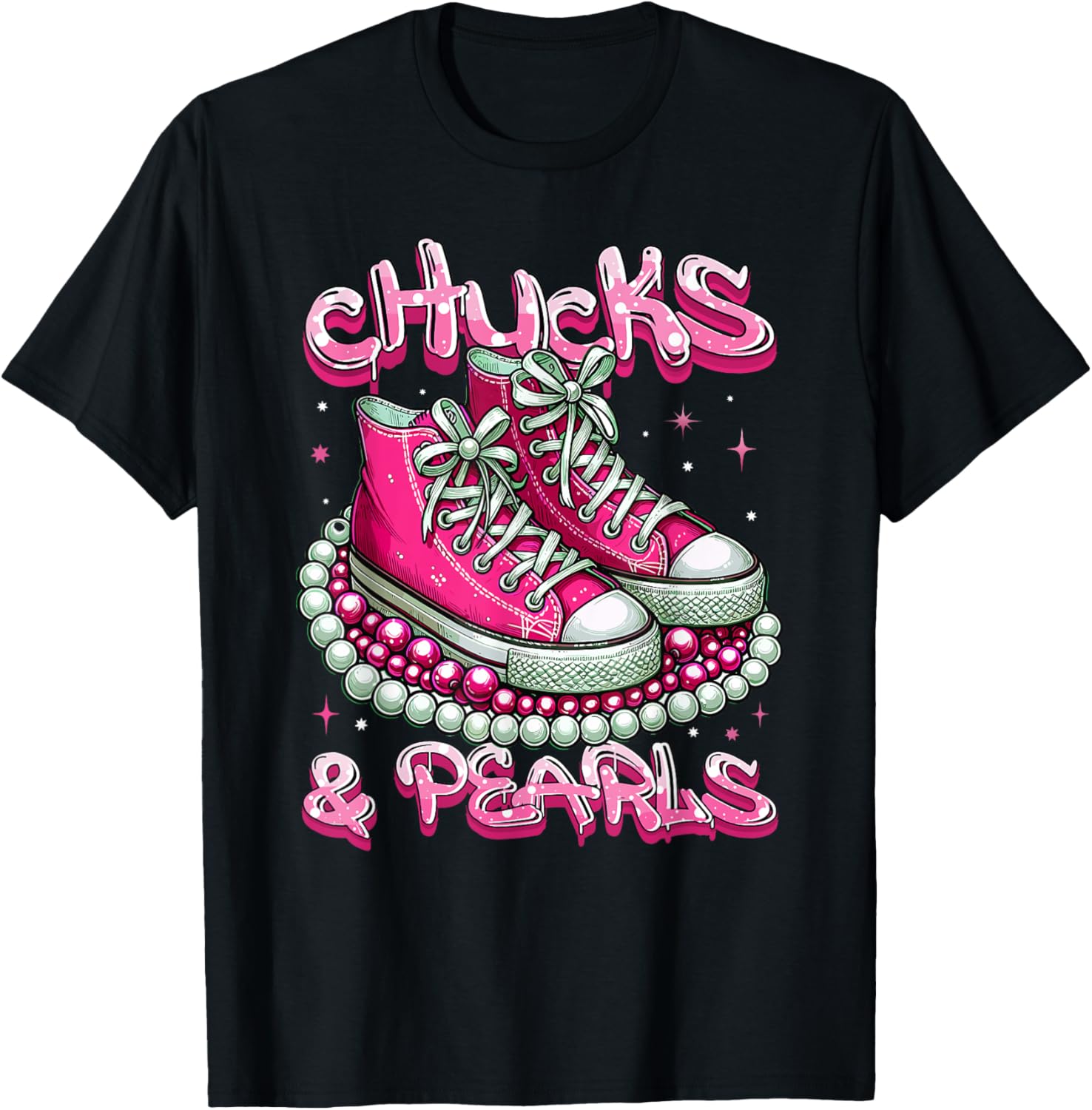 Pink Chucks And Pearls Women T-Shirt - T-Shirt | Black