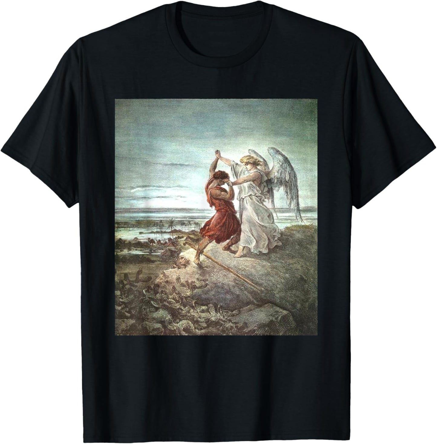 Jacob Wrestling With The Angel - -Adults, Black, Small T-Shirt - T-Shirt | Black