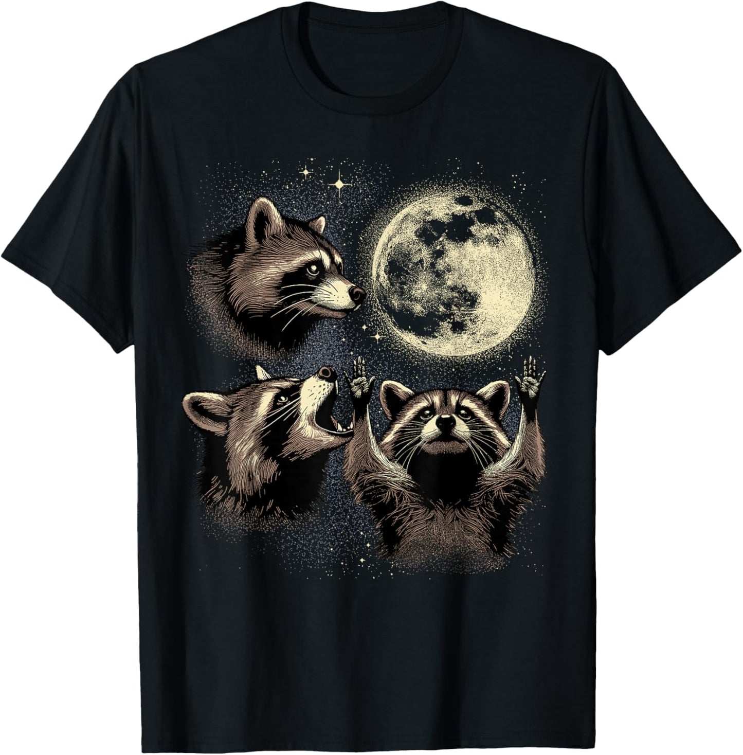 Tree Raccoon Moon Shirt Raccoon Howling At Moon Trash Panda T-Shirt - T-Shirt | Black