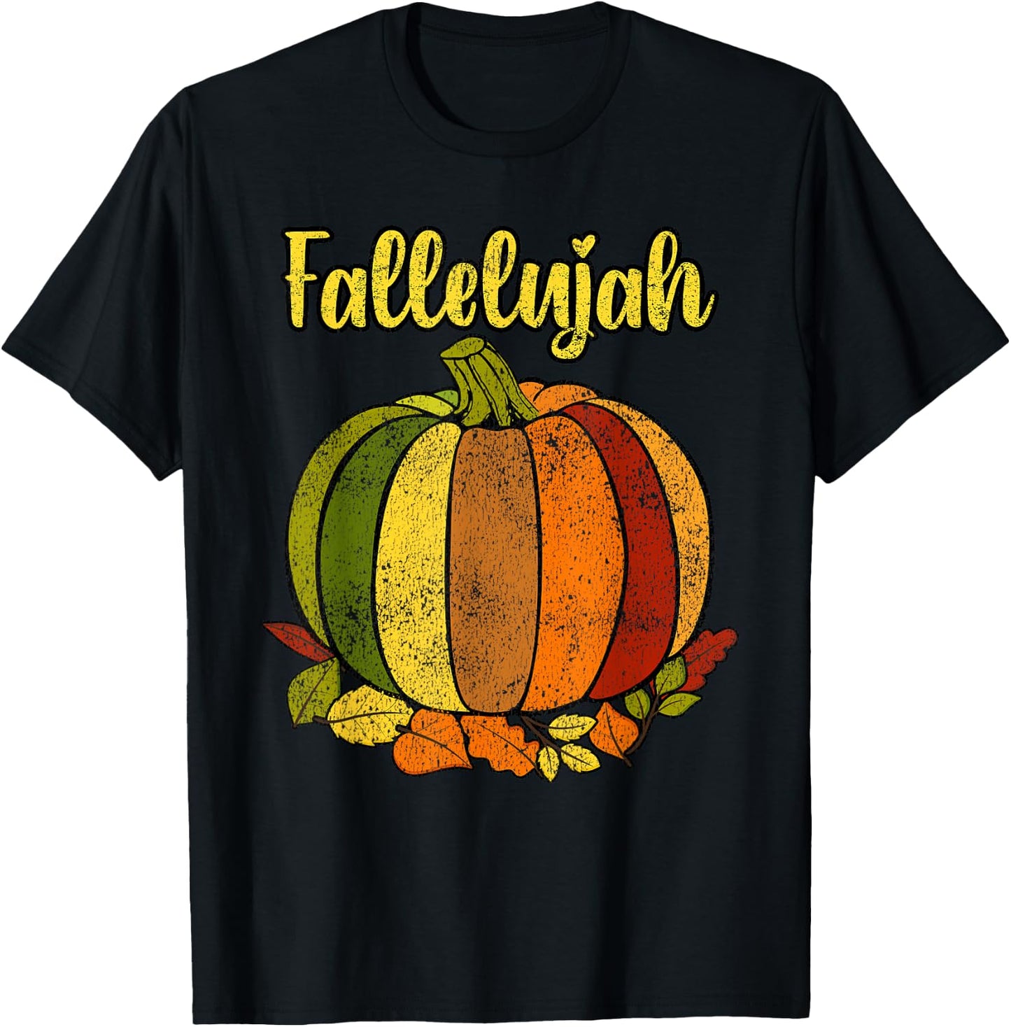 Fallelujah Fall Pumpkin Retro Distressed Autumn Halloween T-Shirt - T-Shirt | Black