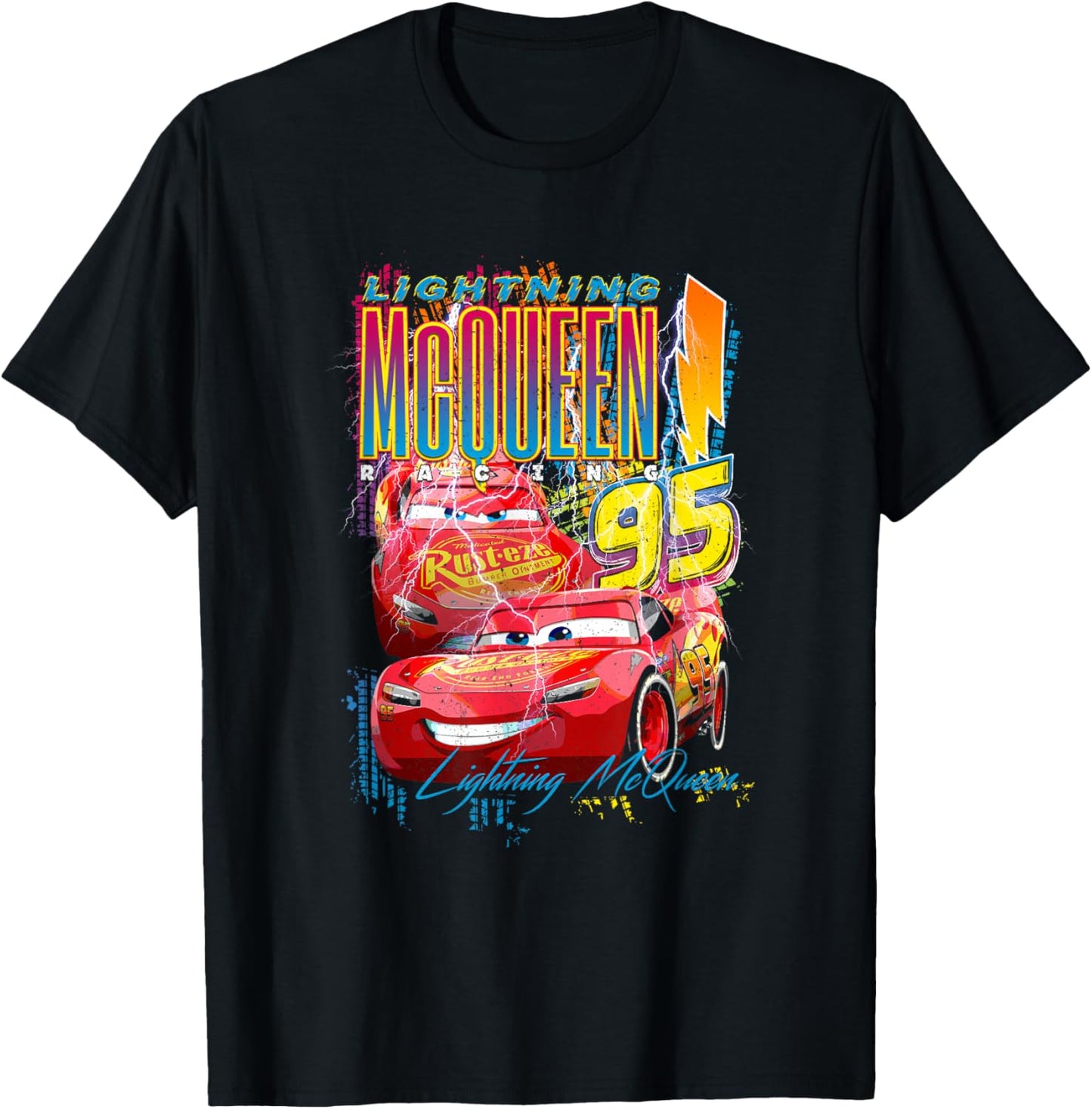 Disney Pixar Cars Lightning McQueen Racing Thunder Poster T-Shirt - T-Shirt | Black