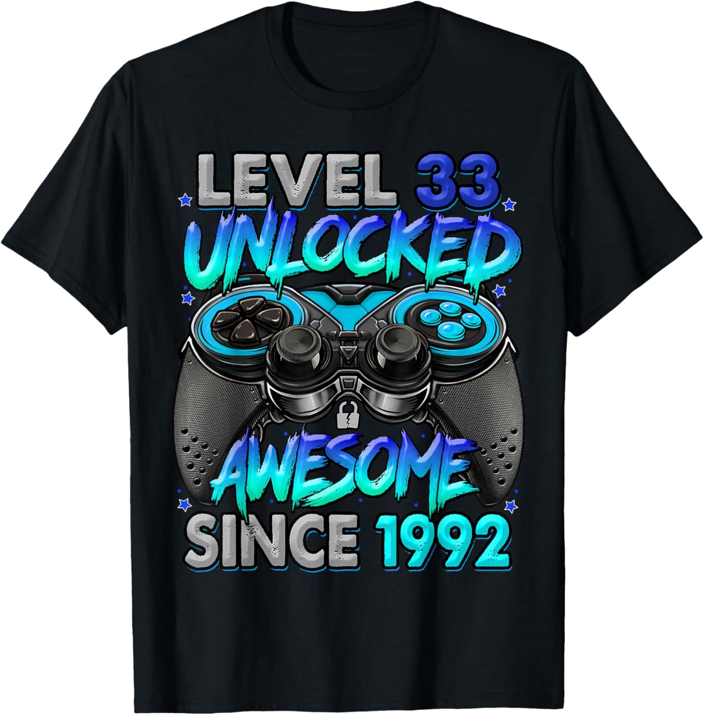 Level 33 Unlocked Awesome Since 1992 33rd Birthday Gaming T-Shirt - T-Shirt | Black