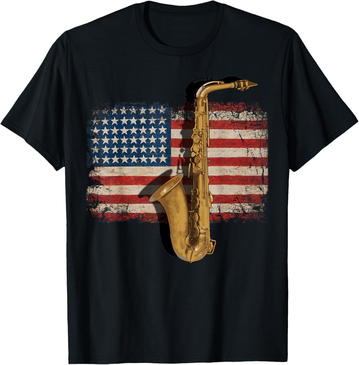 Vintage American Flag Saxophone Funny Sax Music Player T-Shirt - T-Shirt | Black