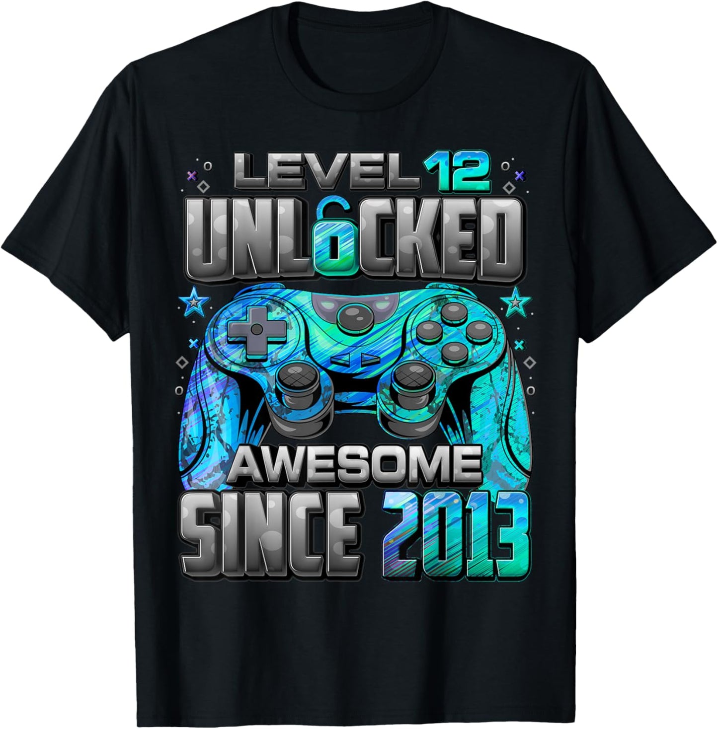 Level 12 Unlocked Awesome Since 2013 12th Birthday Gaming T-Shirt - T-Shirt | Black