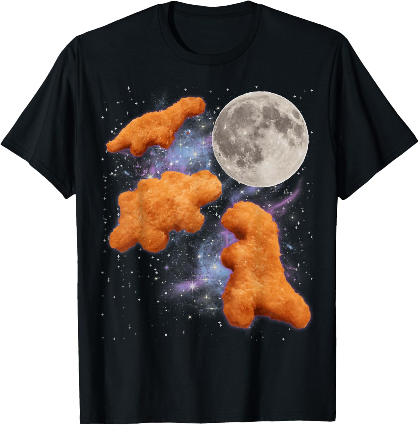 Three Chicken Nuggets Howl at Moon Funny Parody Dino Nugget T-Shirt - T-Shirt | Black