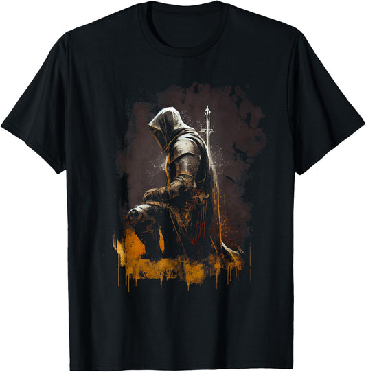 Knight Templar Kneeling Crusader Templar Warrior Of Christ T-Shirt - T-Shirt | Black