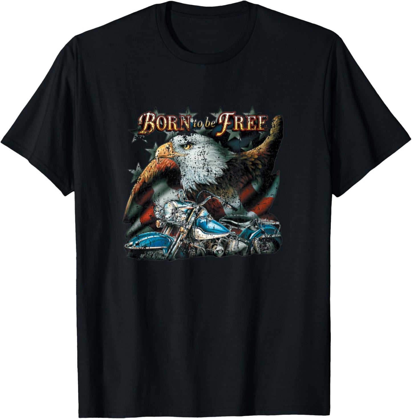 Born To Be Free Eagle Flag Motorcycle Cool Vintage Biker T-Shirt - T-Shirt | Black