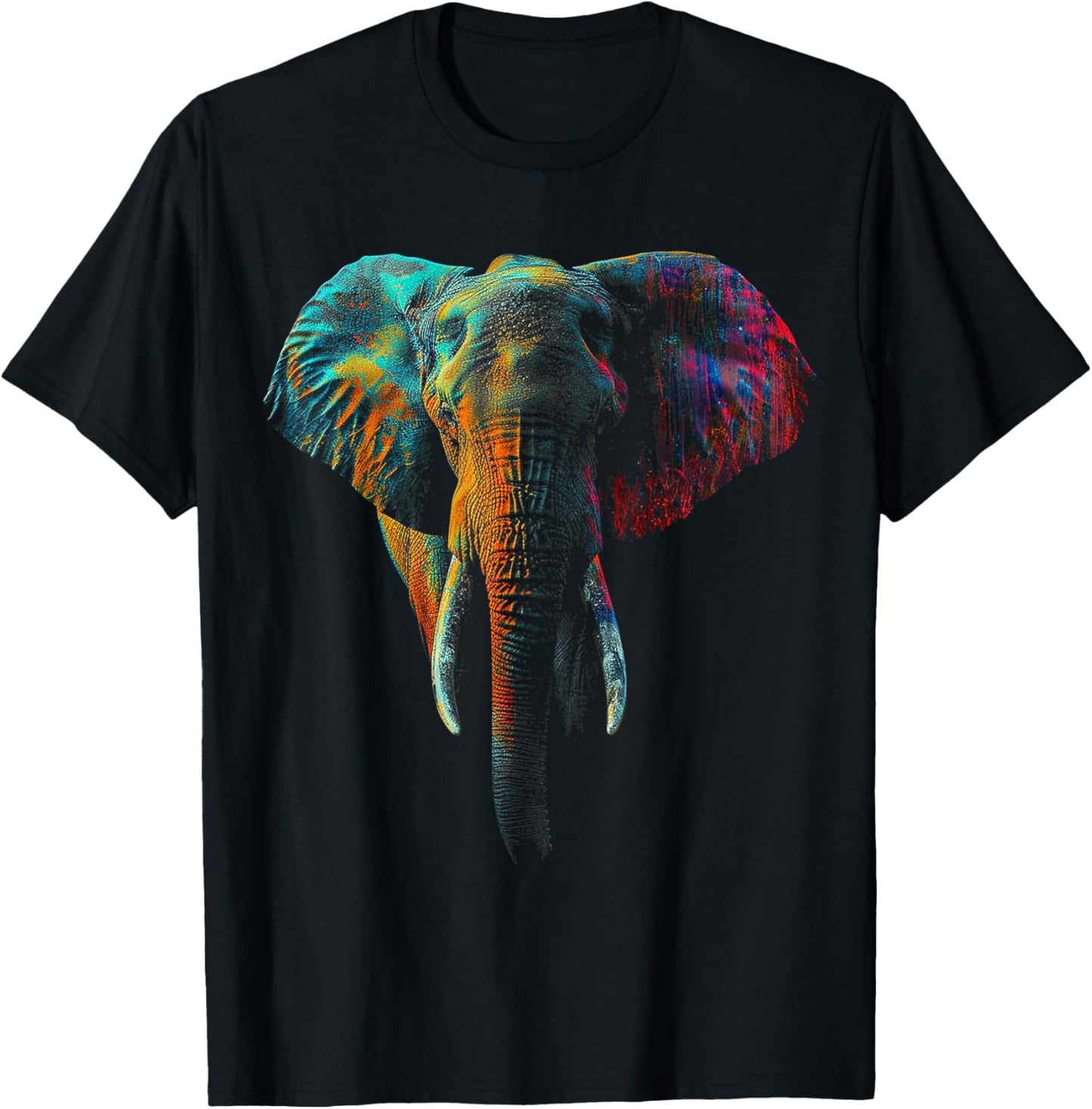 Elephant Colorful Animal Art Graphic Elephant T-Shirt - T-Shirt | Black