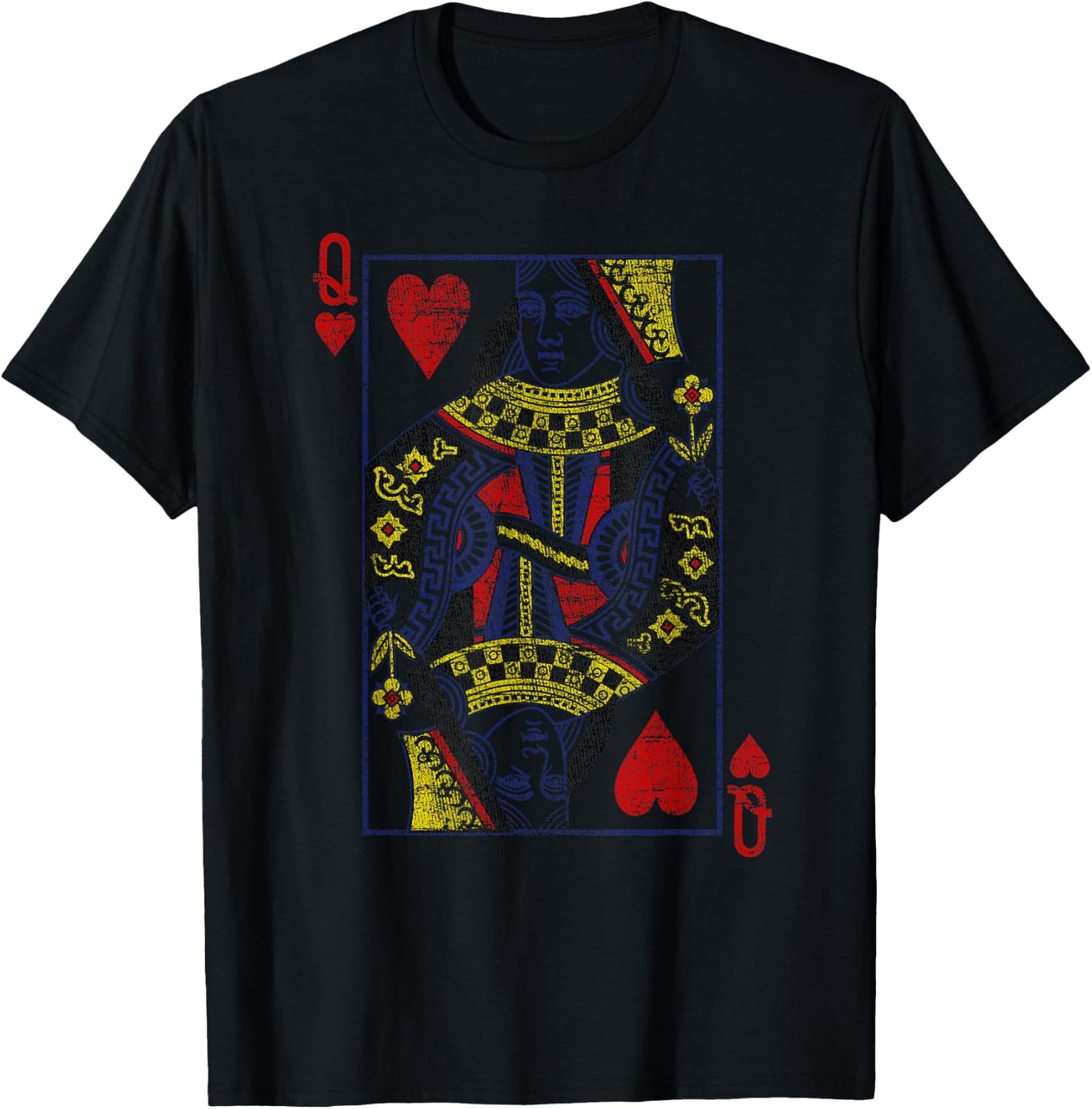 Queen of Hearts Playing Card Costume Poker Distressed Small T-Shirt - T-Shirt | Black