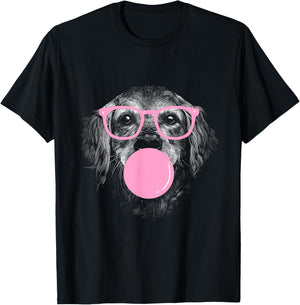 Dog Drawing - Realistic Dog with Glasses and Chewing Gum T-Shirt - T-Shirt | Black