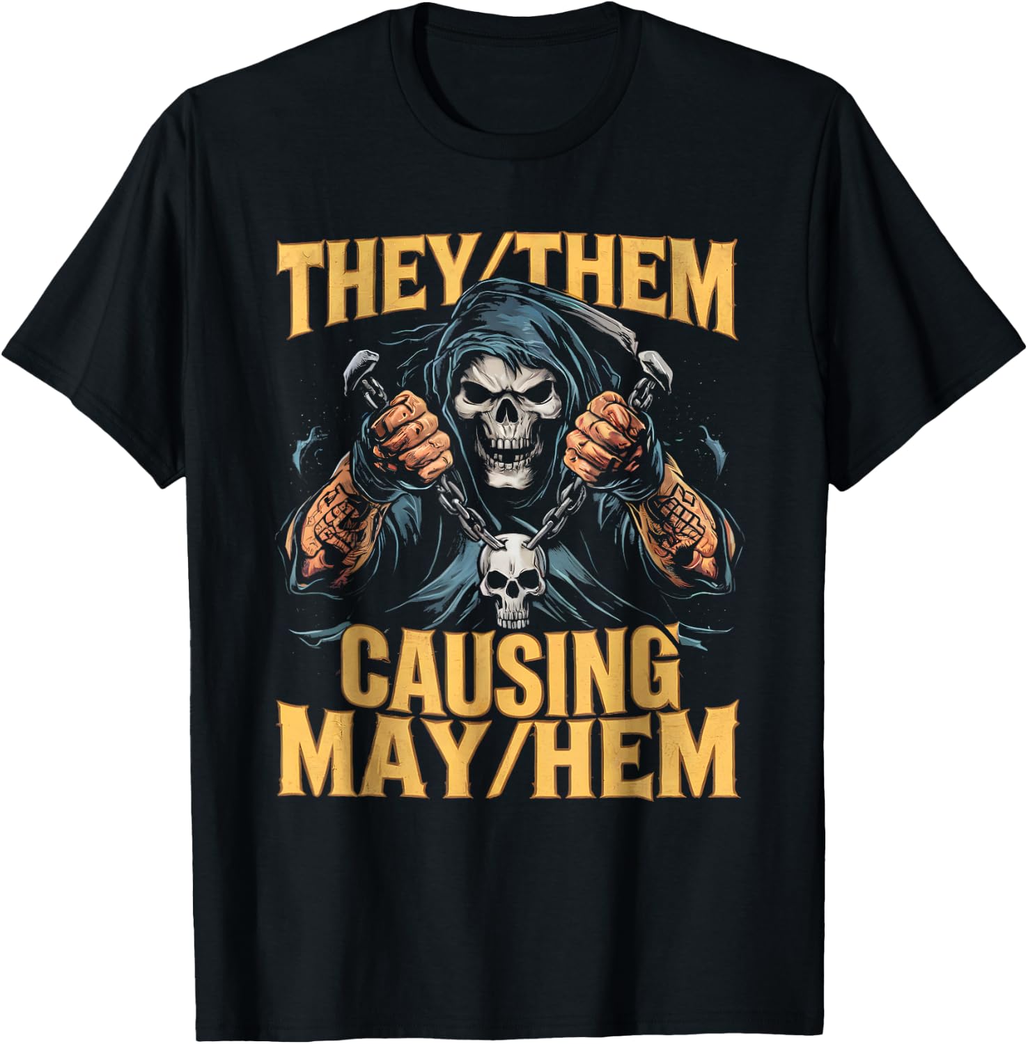 They Them Causing Mayhem Funny Brainrot Cringe Skeleton Meme T-Shirt - T-Shirt | Black