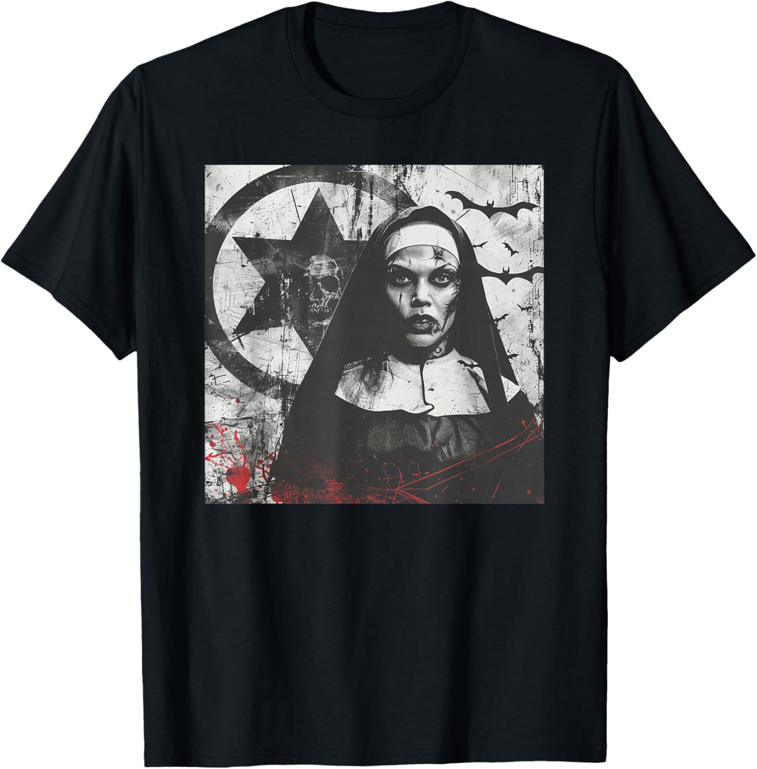 Cool Horror Nun, Pentagram, Religious Rebel T-Shirt - T-Shirt | Black
