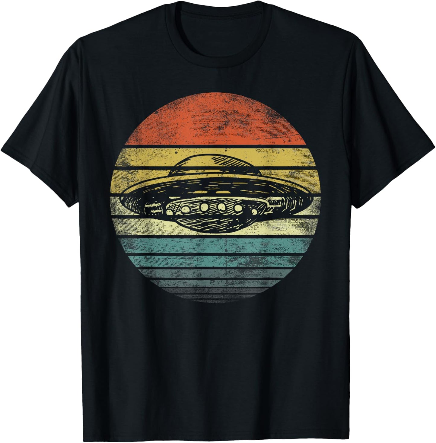 UFO Gifts Retro Sunset Funny Alien UFO Hunter Silhouette T-Shirt - T-Shirt | Black